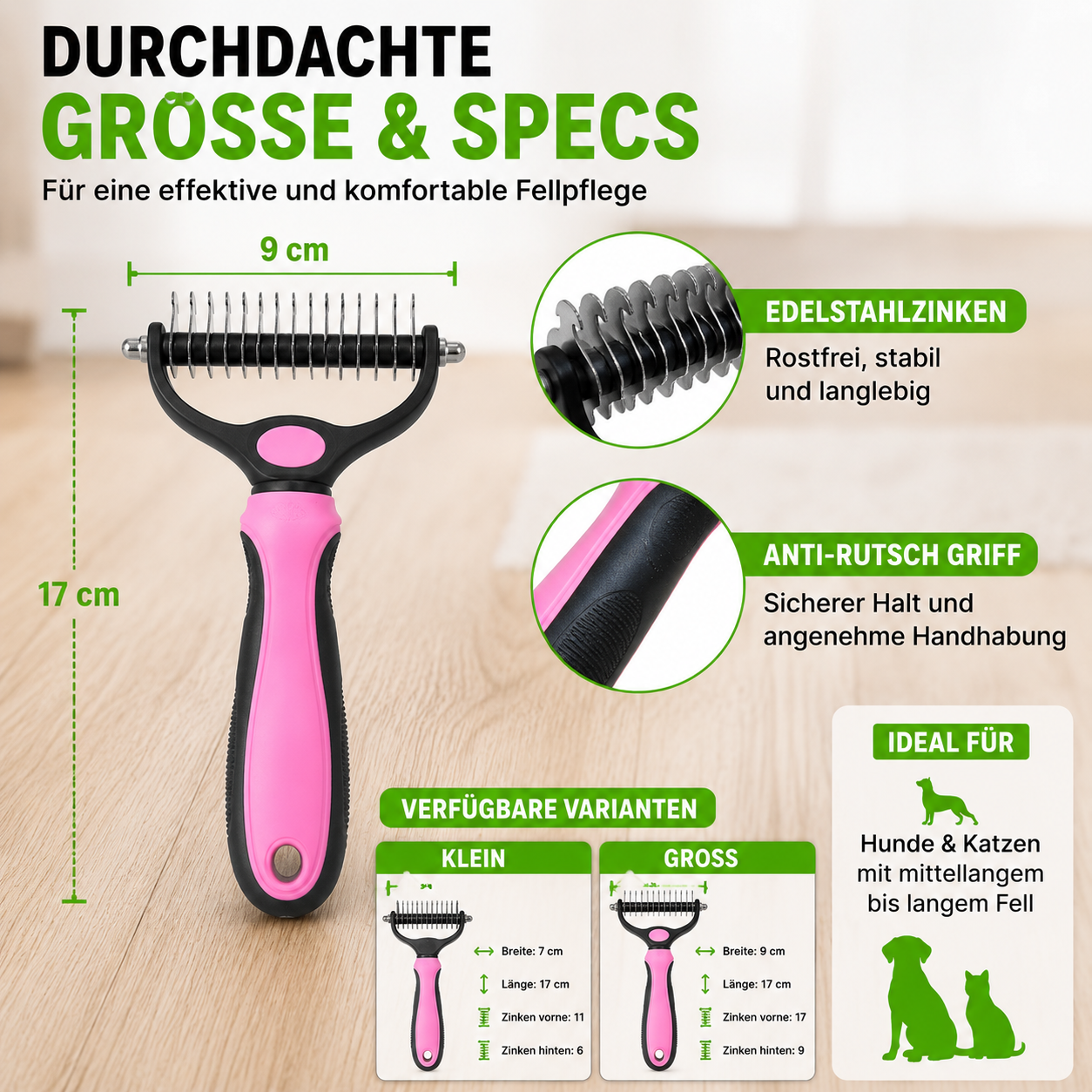 2-in-1 Fellpflegekamm für Hunde und Katzen