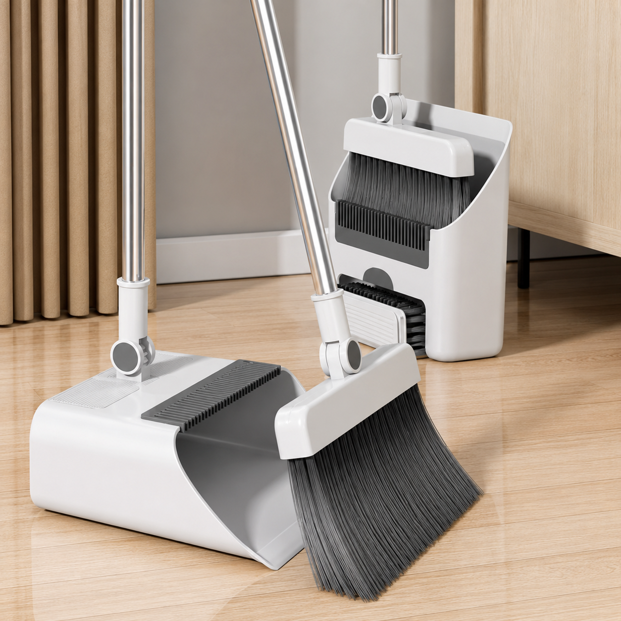 3-in-1 Kehrset mit integriertem Handbesen Weiß