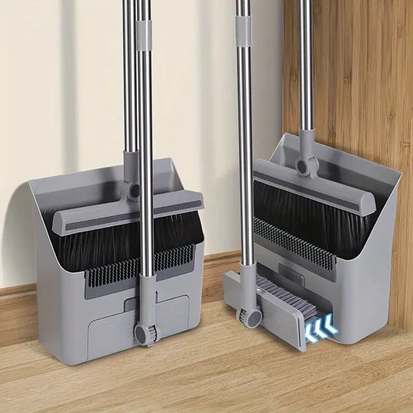 3-in-1 Kehrset mit integriertem Handbesen Grau