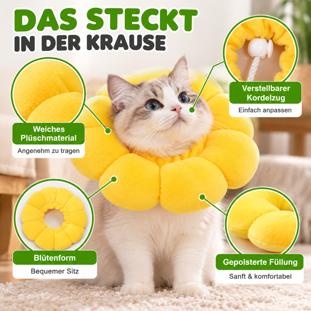 Weiche Sonnenblumen Schutzkrause für Katzen