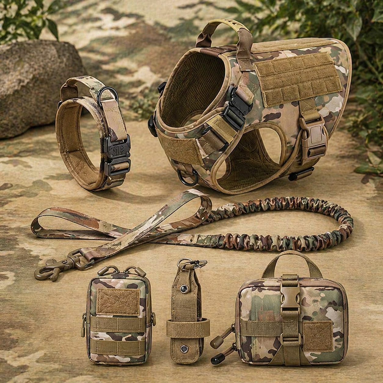 6 in 1 Komplettes Militär Hundegeschirr und Leinen-Set für Training und Spaziergänge