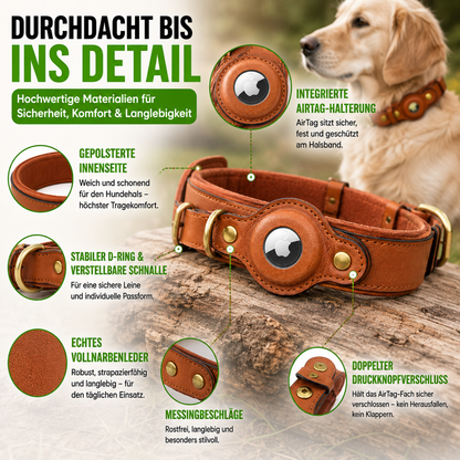 Echtes Lederhalsband mit Airtag-Halter für Hunde