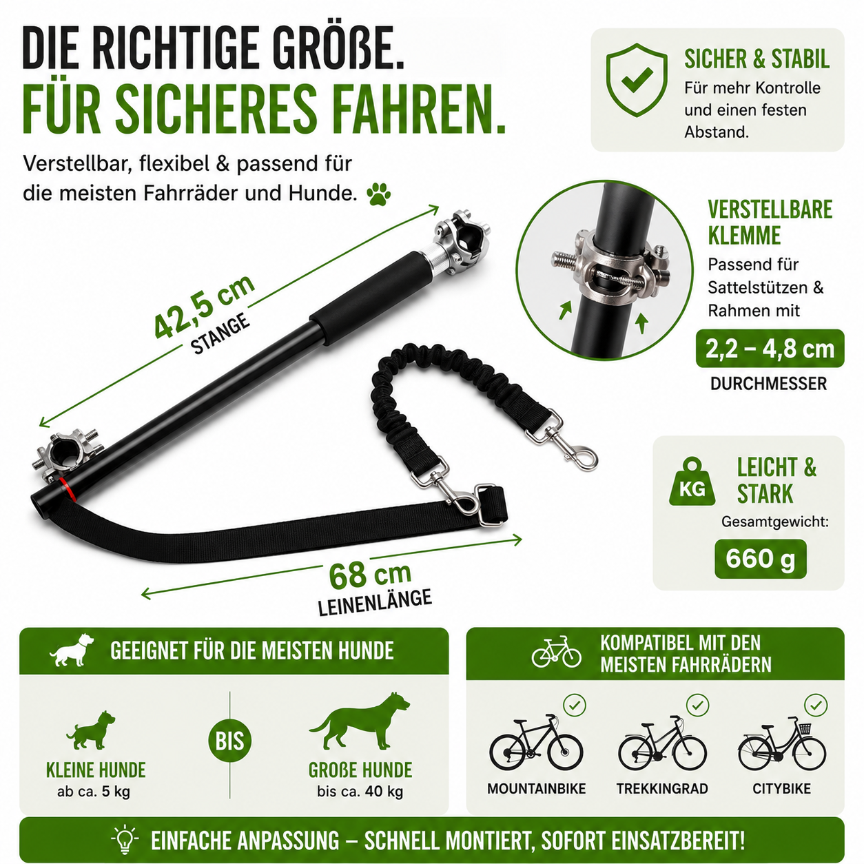 Fahrradleine für Hunde mit Abstandshalter & Stoßdämpfung