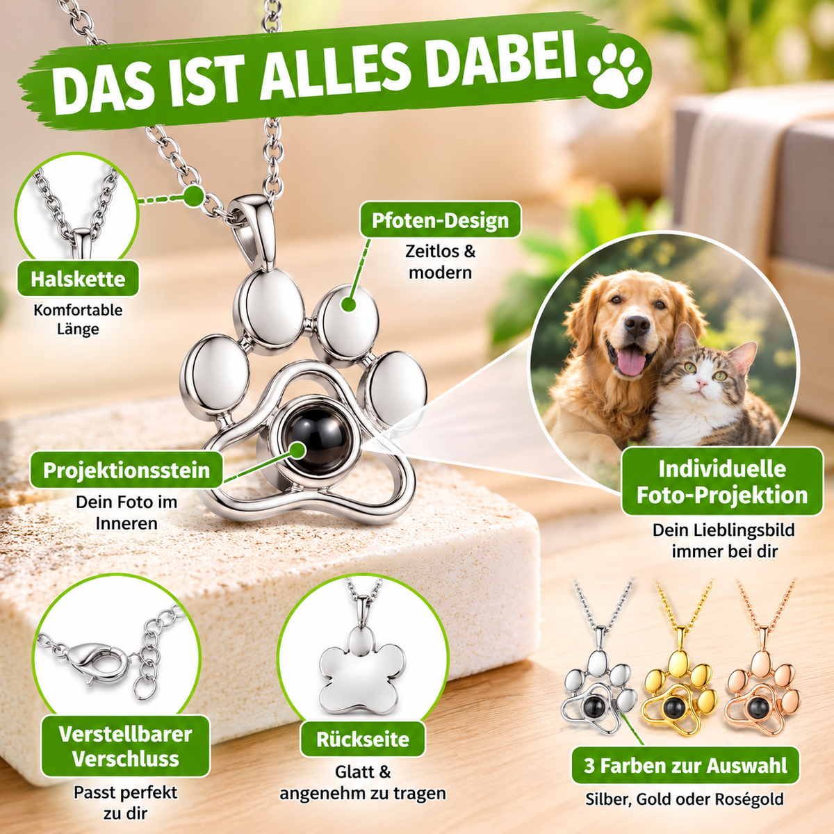 Personalisierte Halskette mit Foto Projektion