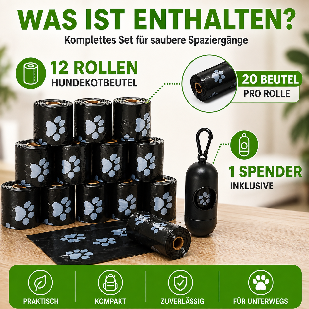 Reißfeste Hundekotbeutel mit Spender für jeden Spaziergang