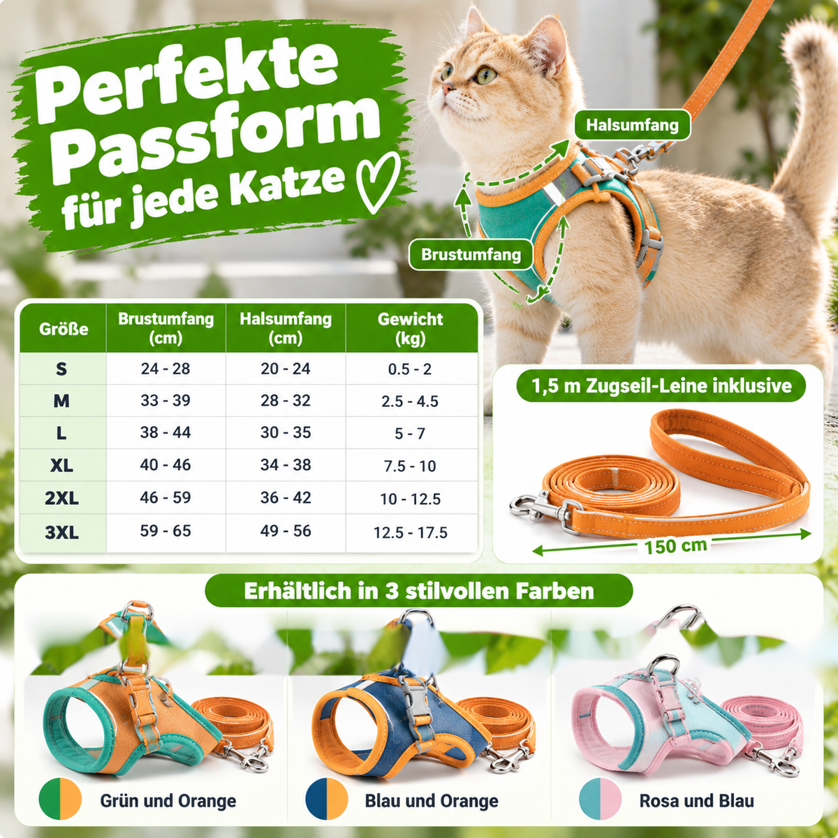 Reflektierende Katzenleine und Geschirr