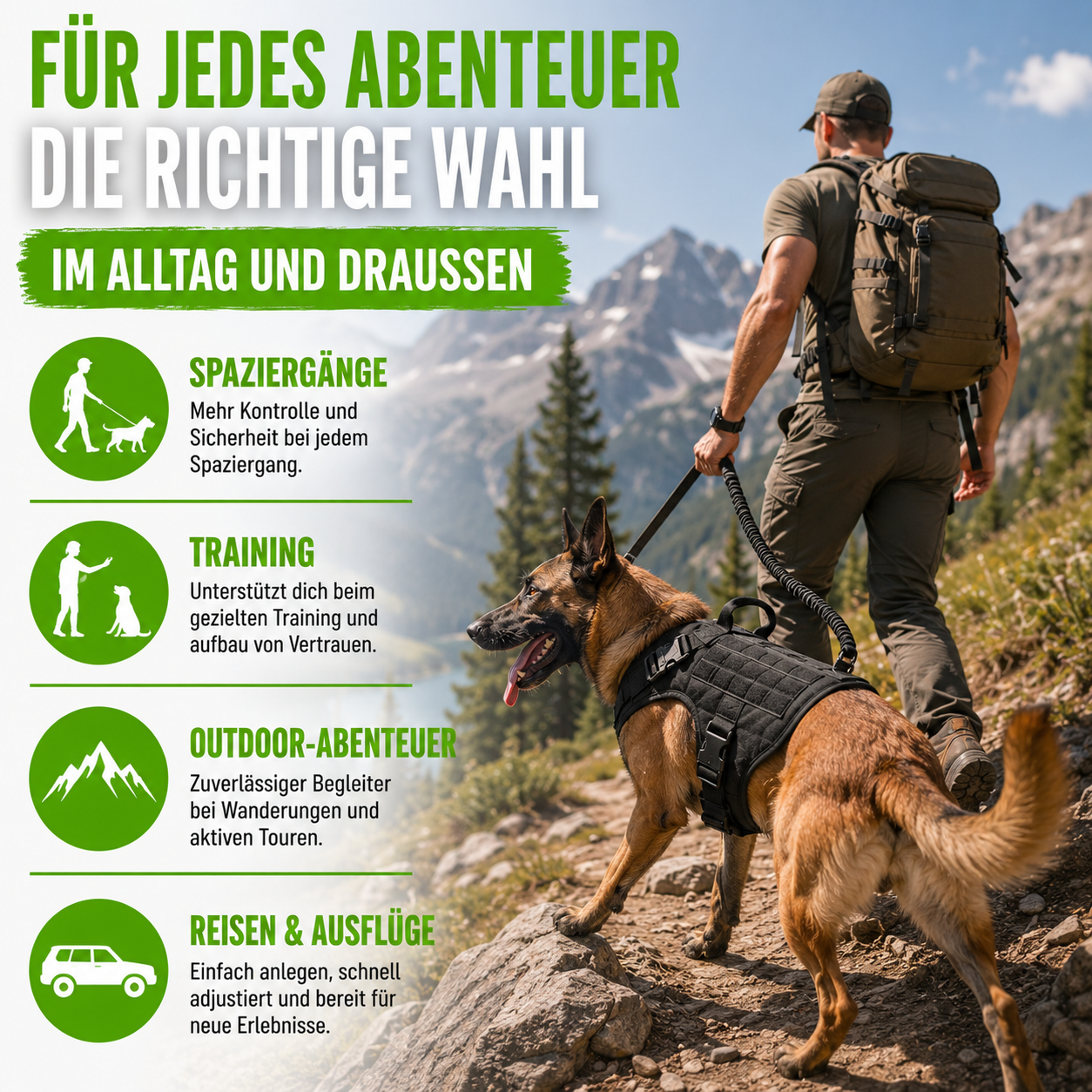 2 in 1 Komplettes Militär Hundegeschirr und Leinen-Set für Training und Spaziergänge