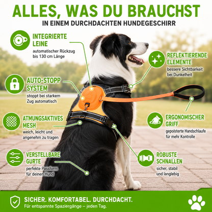 Anti-Zug Hundegeschirr mit Leine & Auto-Stopp-System