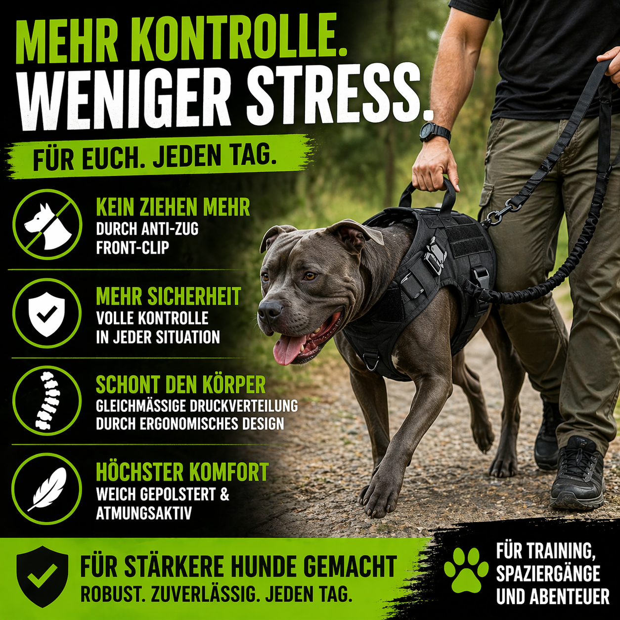 3 in 1 Komplettes Militär Hundegeschirr und Leinen-Set für Training und Spaziergänge