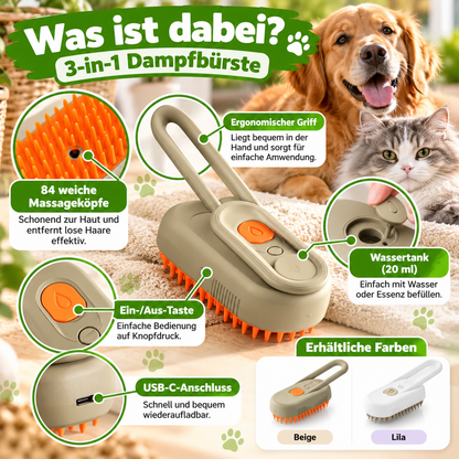 3-in-1 Elektrische Dampfbürste für Hunde & Katzen