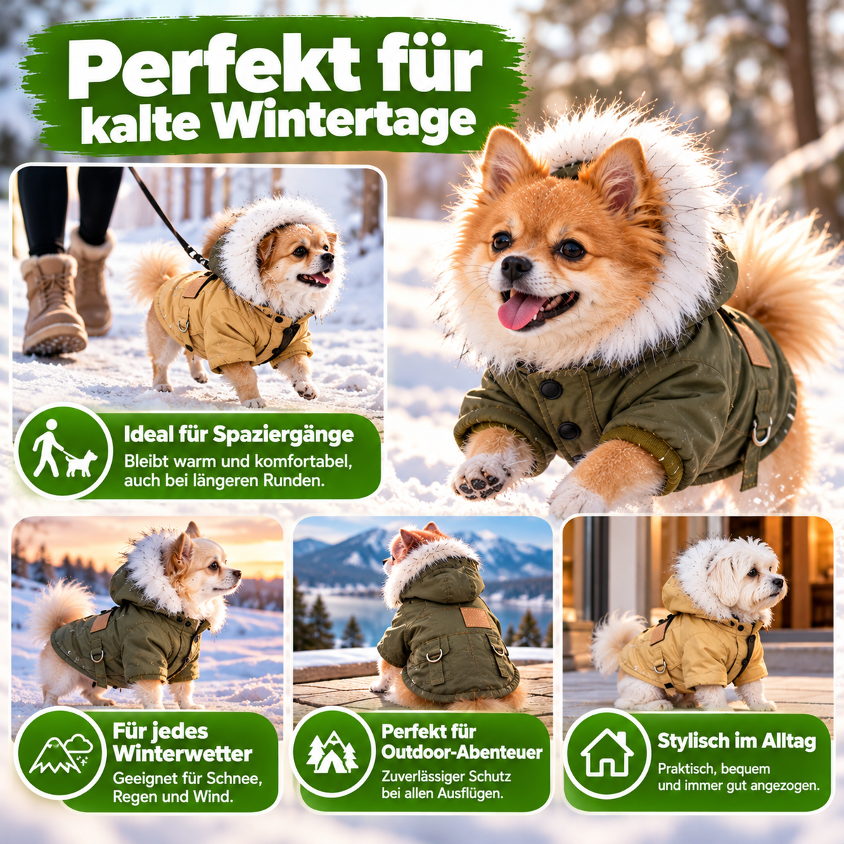 Hunde-Winterjacke mit Kapuze für kleine Hunde