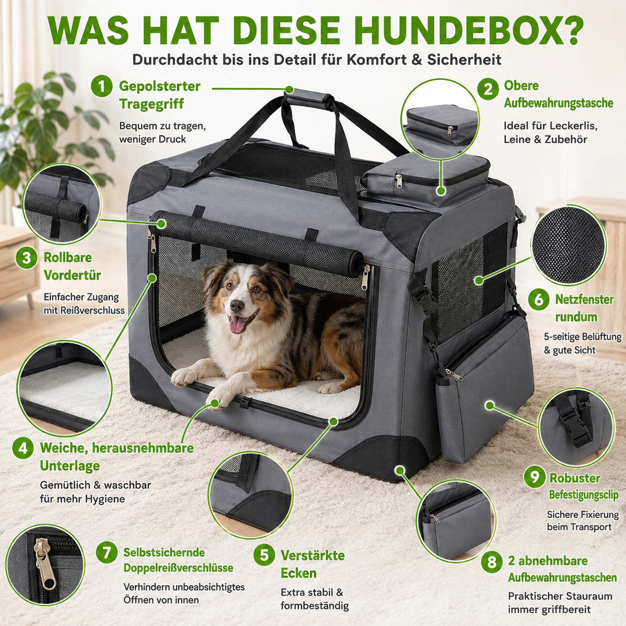 Faltbare Hundebox mit Netzfenstern & Tragetaschen