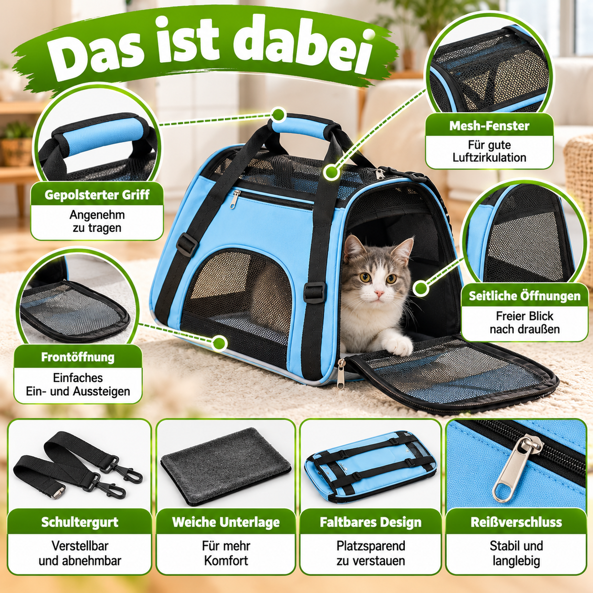 Faltbare Haustier-Tragetasche für Reisen