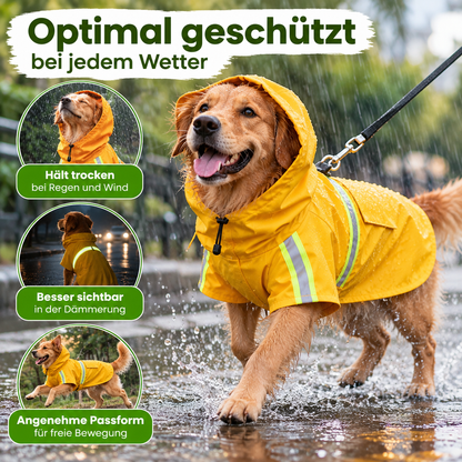 Wasserdichter Hunde Regenmantel mit Kapuze & Reflektoren