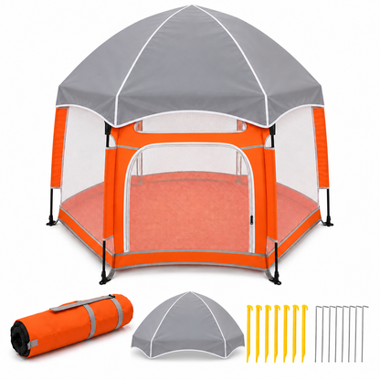 Faltbarer Hunde- & Katzenlaufstall mit Pop-Up-System Komplettset mit Sonnenschutz Orange