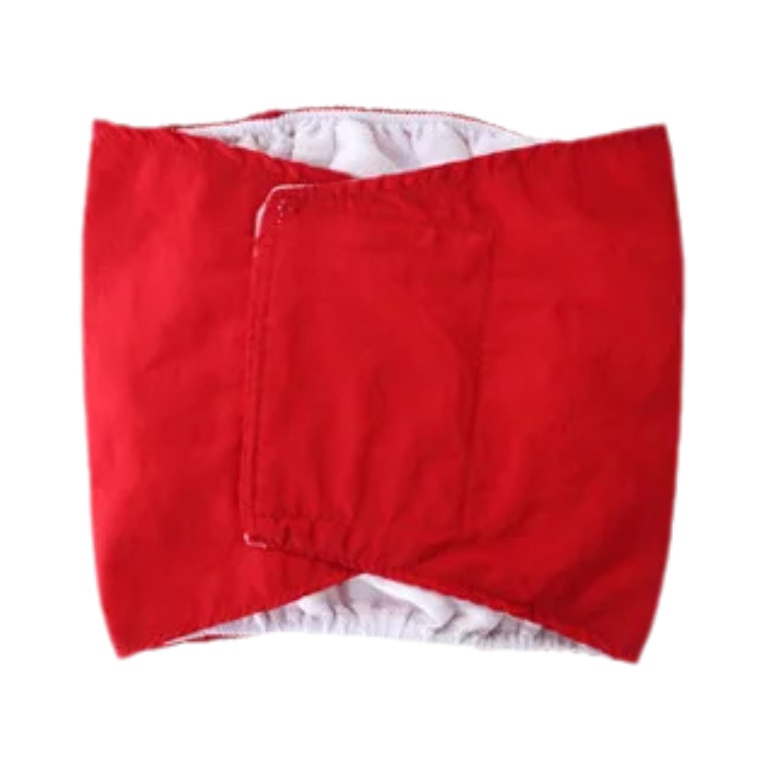 Waschbare Hundewindeln mit Klett & Schwanzöffnung Rot