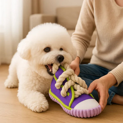 Robustes Hundespielzeug Sneaker mit Seil und Quietschfunktion