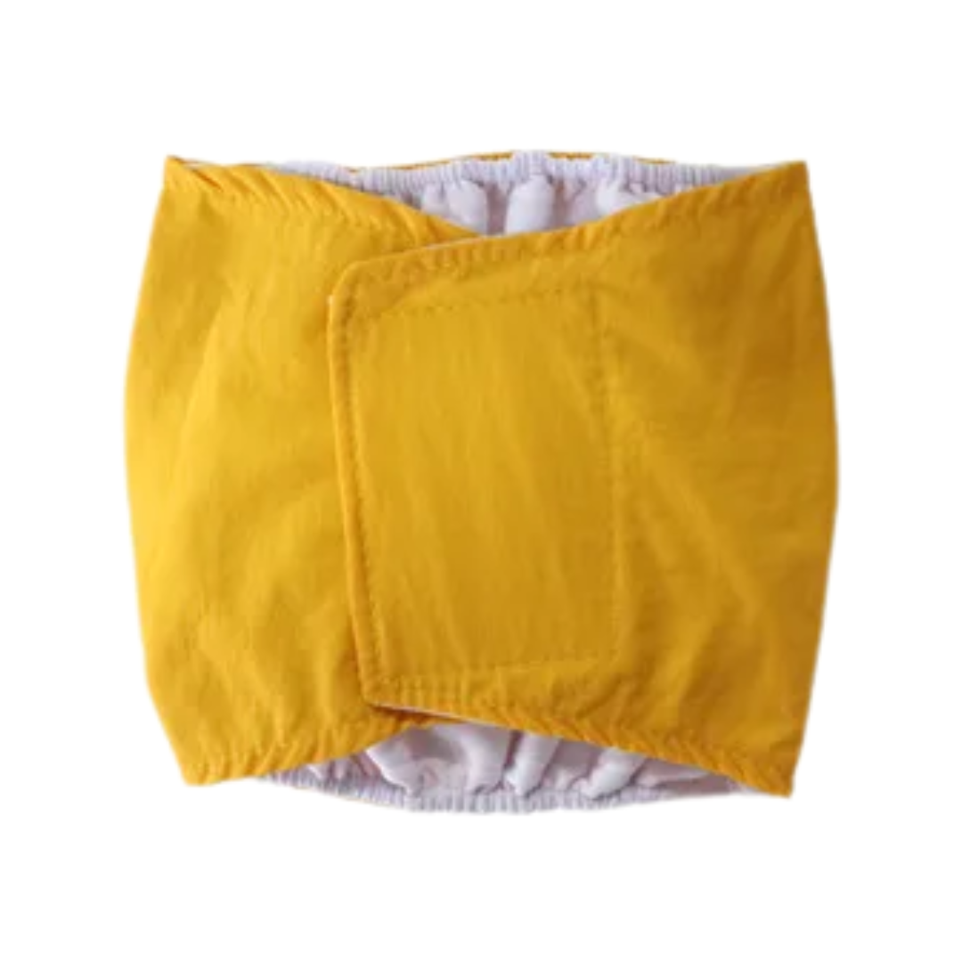 Waschbare Hundewindeln mit Klett & Schwanzöffnung Gelb